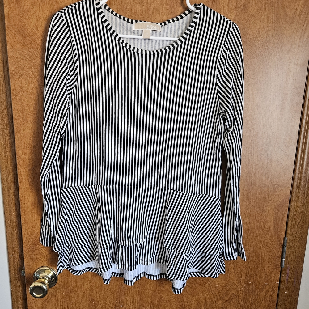 Michael Kors Black and White Striped Blouse